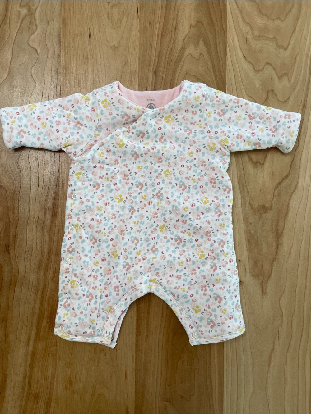 Petit Bateau Baby Girl Floral Padded One Piece Newborn Organic Cotton